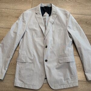 Hugo Boss Micah1-W Mens Blazer 46R Blue White Striped Cotton Sport Coat Jacket